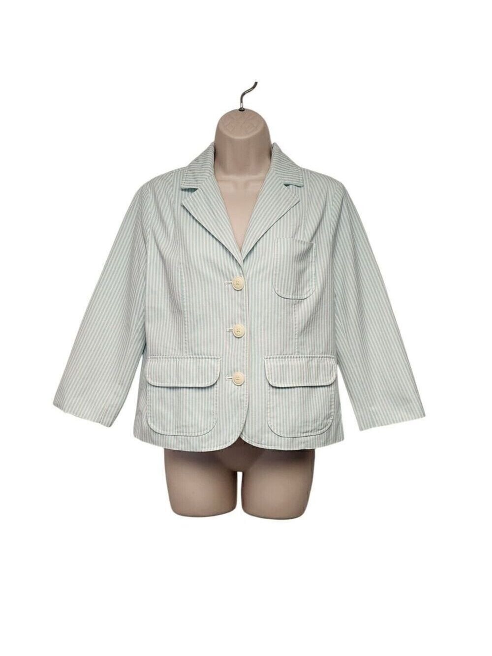 Old Navy Single Breasted Striped Mint Green/White Long Sleeve Blazer Jacket M